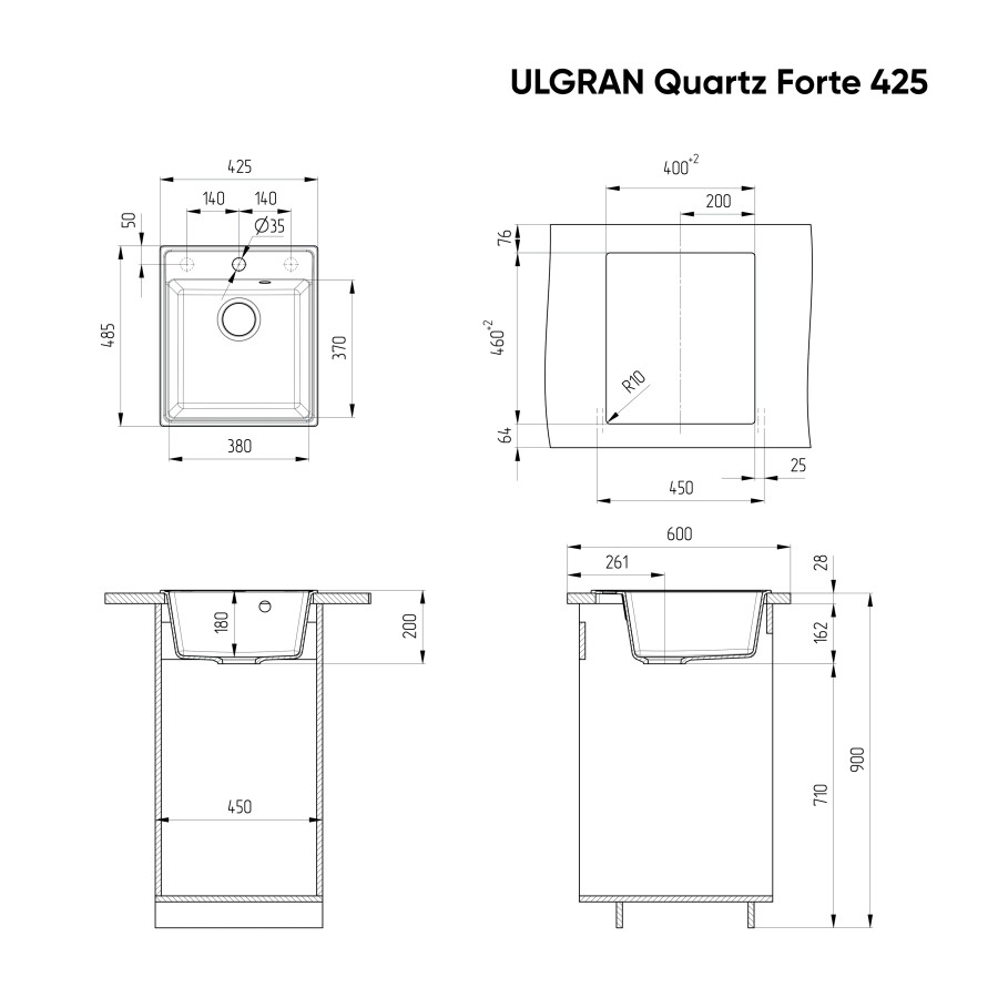 Мойка кухонная Ulgran Quartz Forte 425-05 бетон