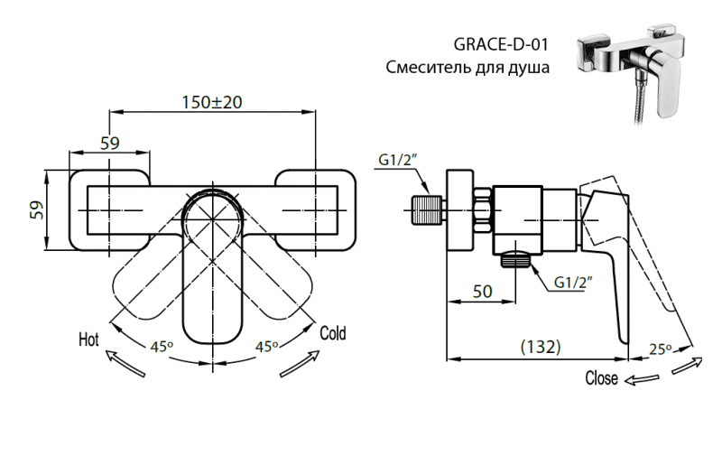 Cezares Grace смеситель для душа хром GRACE-C-D-01