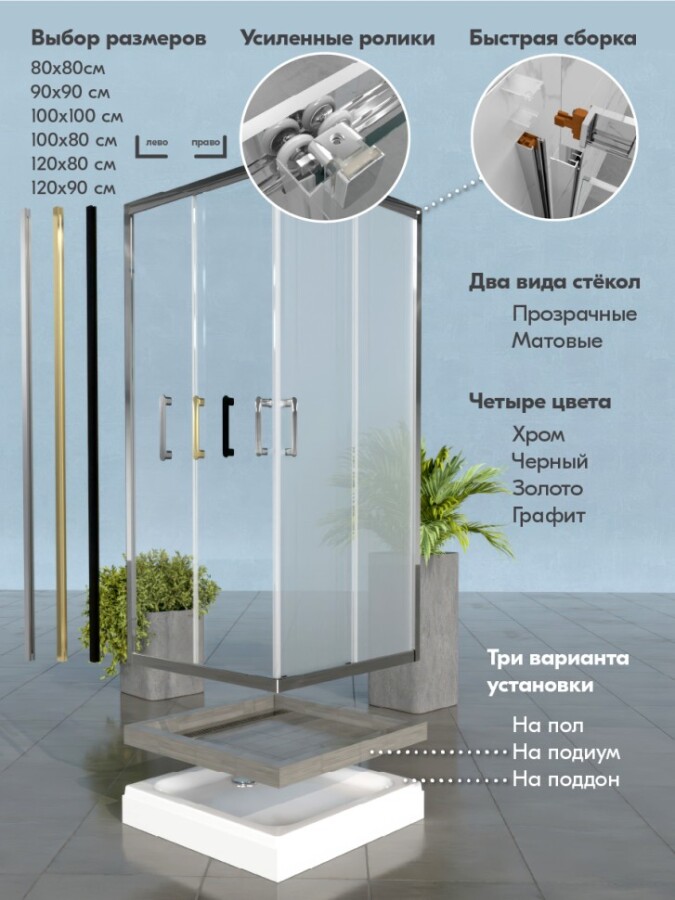 Triton pro Душевое Ограждение Фикс-Блэк-Вельвет 90х90 Щ0000077928