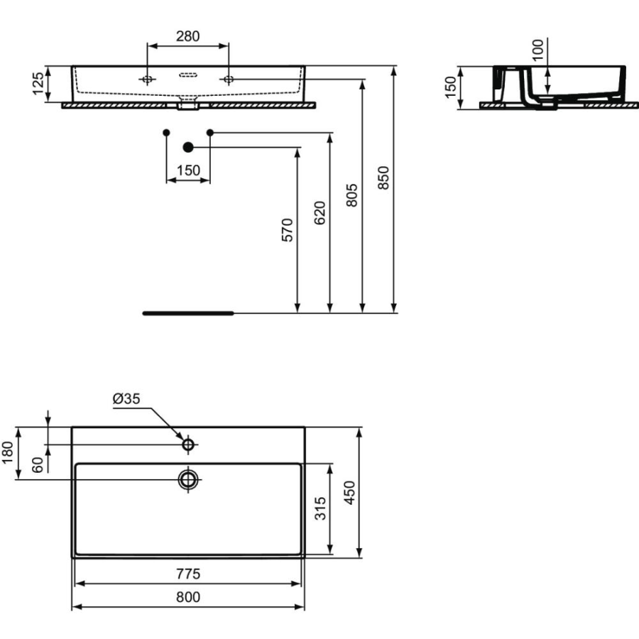 Ideal Standard Extra раковина 80x45 см T372901