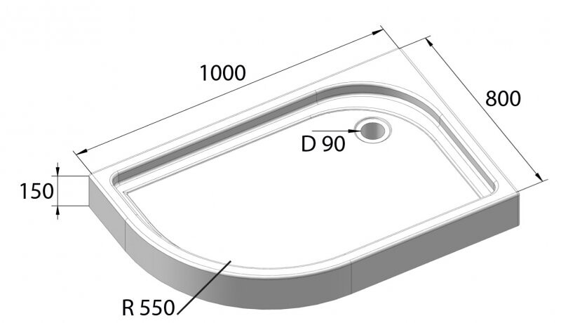 BelBagno Tray душевой поддон правый TRAY-BB-RH-100/80-550-15-W-R