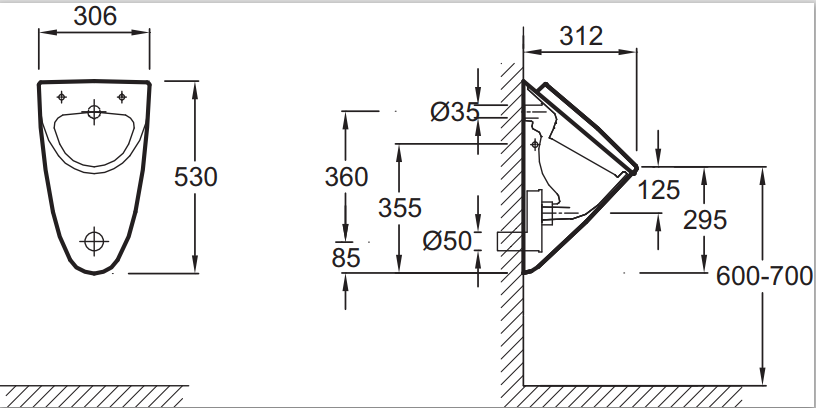 Jacob Delafon Presqu'ile E1161-00 писсуар