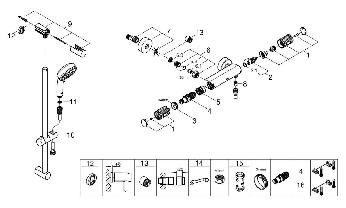 Grohe Grohtherm 1000 Performance 34784000 смеситель для душа хром