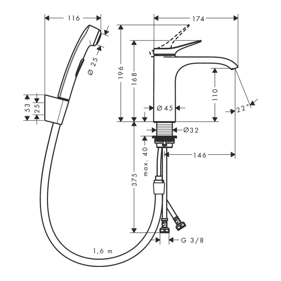 Hansgrohe Vivenis Смеситель для раковины с набором для биде шланг 1,60 м хром 75210000