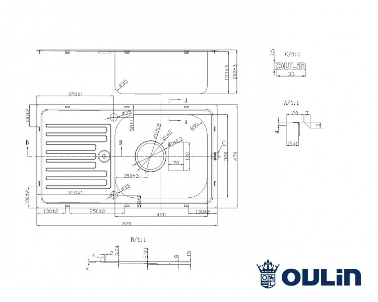 Oulin OL-S6101 кухонная мойка satin система POP-UP 85x50.6 см