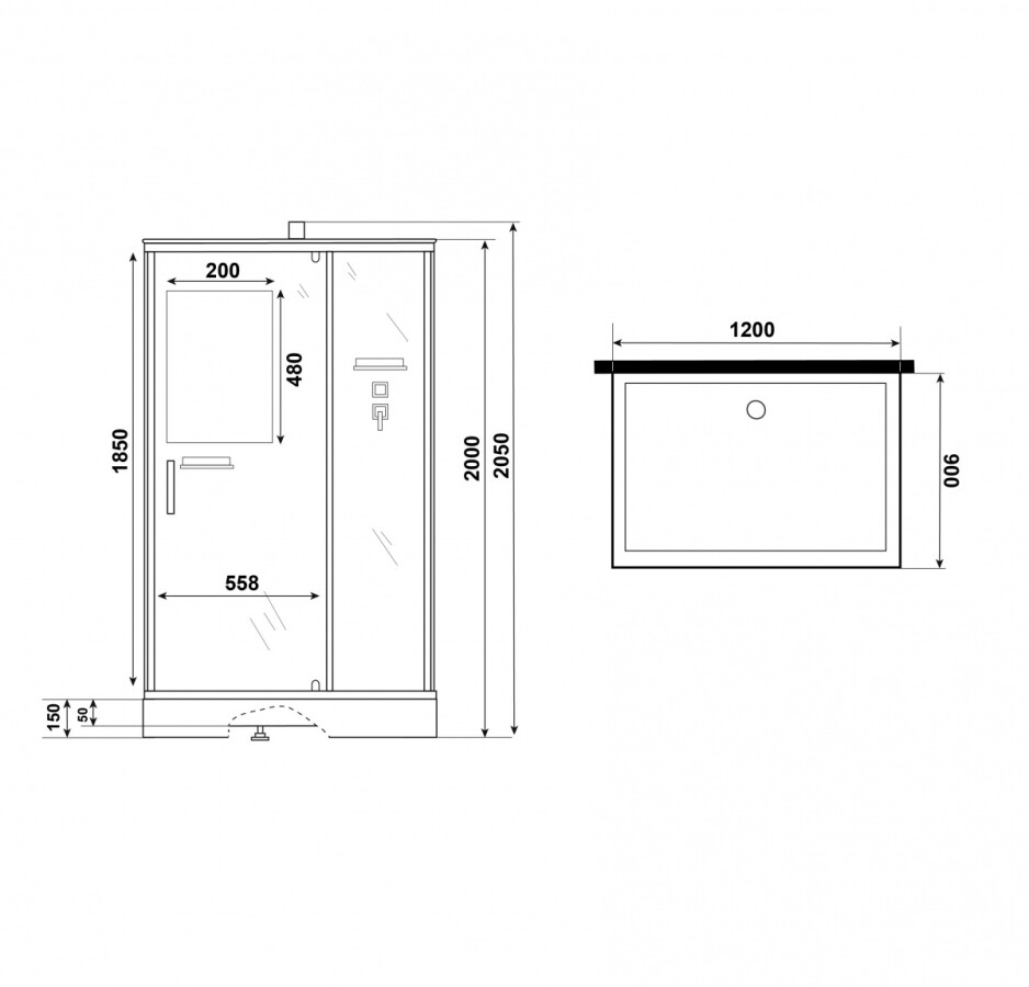 Niagara Standart Душевая кабина 120x90 Без крыши ST120/90/15Q/BK