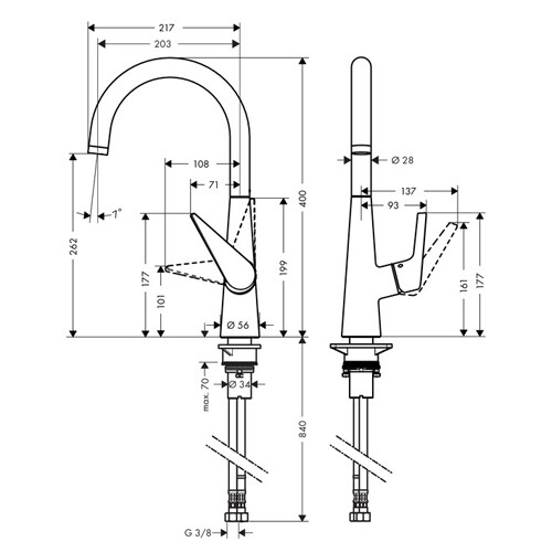 Hansgrohe Talis S 200 Смеситель для кухни с выдвижным изливом хром 72813000