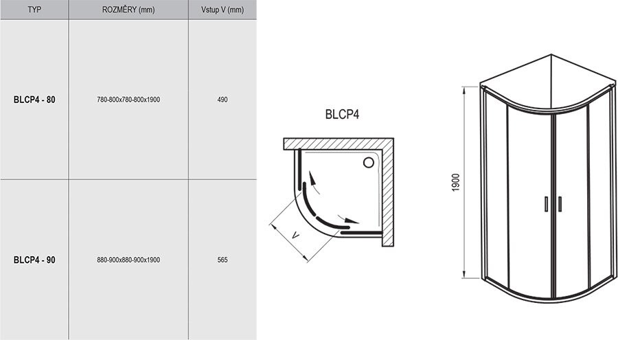 Ravak Blix Душевой уголок BLCP4-80 блестящий+грейп 3B240C00ZG