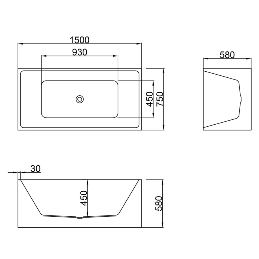 Ванна акриловая Azario Modern 1700x750x580 отдельностоящая, в комплекте с сифоном и металлической рамой AZ-6601-17075