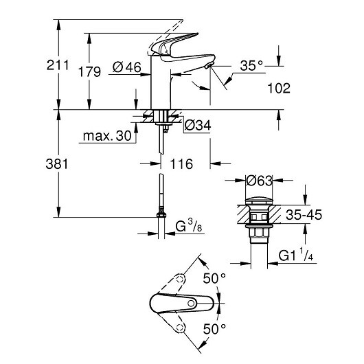 Смеситель для раковины Grohe Euroeco 24267001