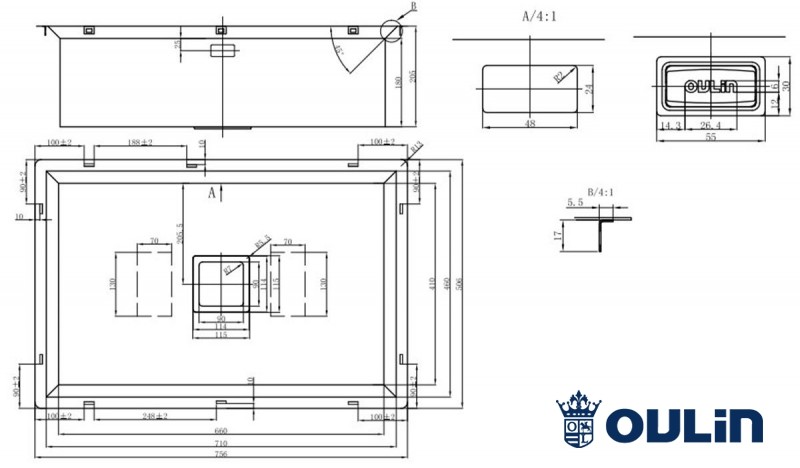 Oulin OL-FU113 кухонная мойка cатиновая 75.6x50.6 см