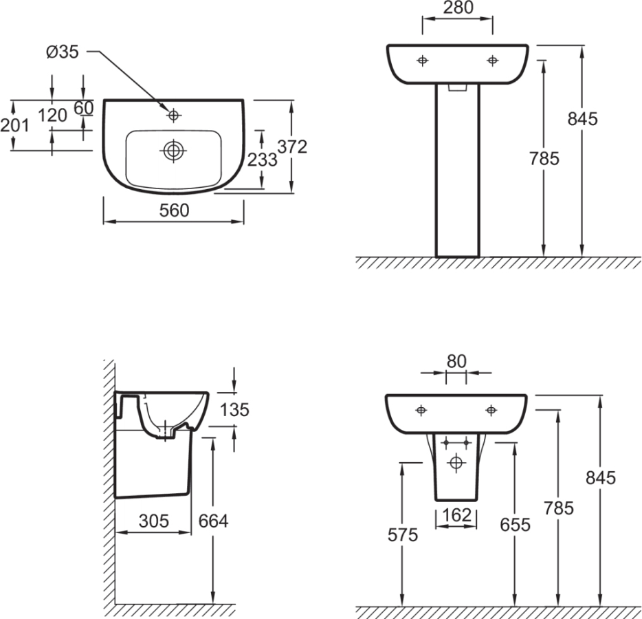 Jacob Delafon Odeon Up E4755G-00 раковина подвесная 56 см