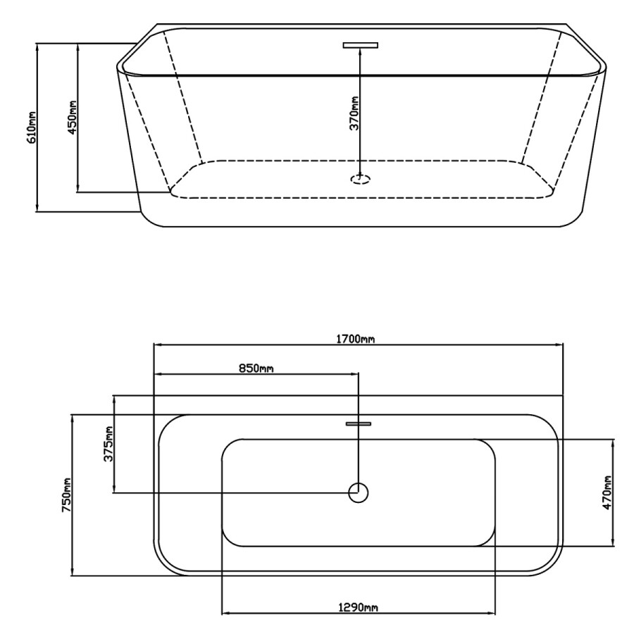 Ванна акриловая Loranto 1700х750х610 пристенная, в комплекте с сифоном и опорными ножками CS-12-170