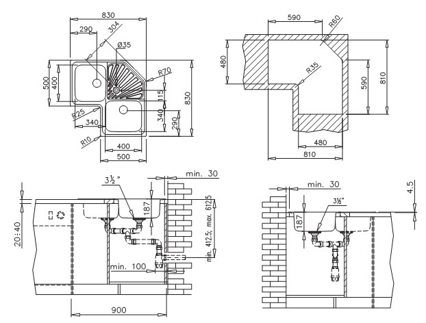 Teka Angular 2B 10118005 Мойка для кухни микротекстура 83х83 см