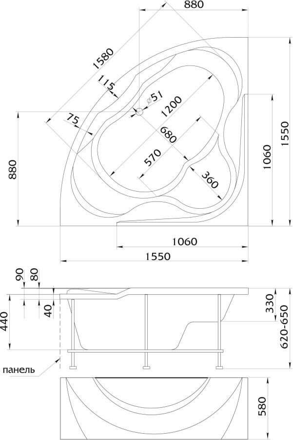 1 Marka Luxe 155*155 ванна акриловая угловая