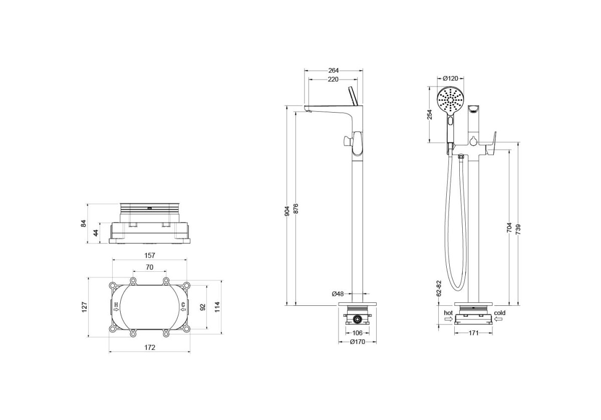 Aquatek Бетта Смеситель для ванны напольный (внешняя и скрытая часть) AQ1145CR