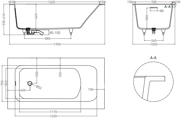 Salini Orlanda Plus Kit S-Stone ванна прямоугольная 190х100 102124M