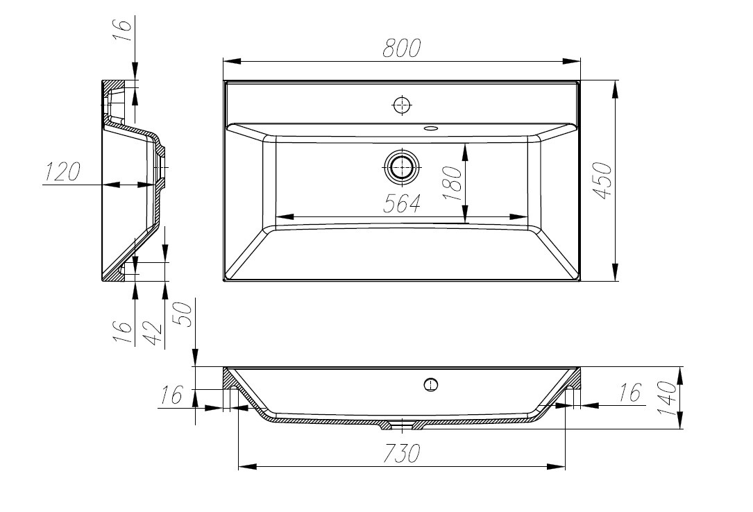 Раковина из литьевого мрамора BelBagno BB800/450-LV-ART-AST-NERO