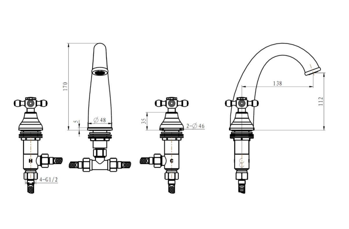 Смеситель для раковины на 3отв. Boheme Camelia Хром 277-Camelia