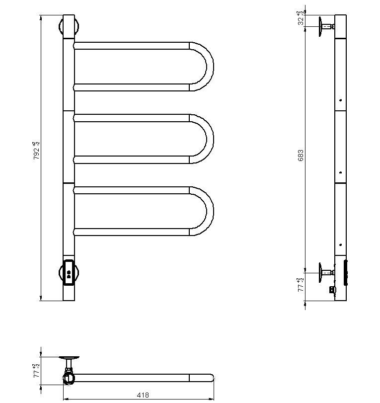 Vincea полотенцесушитель электрический 44х80 см хром VTD-1R2CE