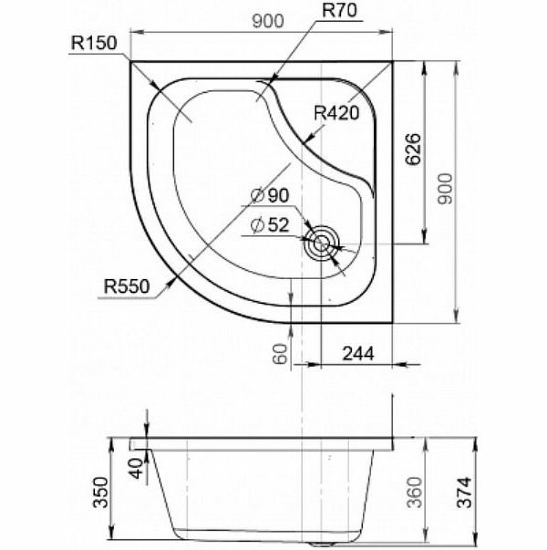 Am.Pm Gem душевой поддон 90х90 см W90T-401A090W