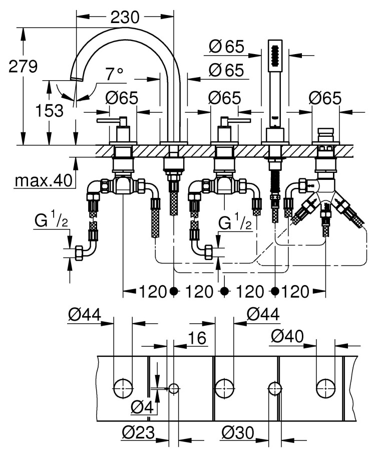 Grohe Atrio New 19922AL3 смеситель на борт ванны темный графит