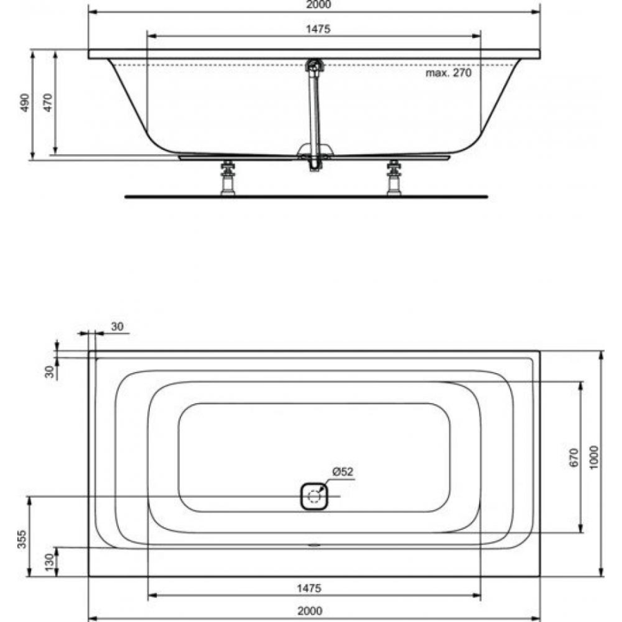 Ideal Standard Tonic ванна акриловая прямоугольная 200х100 K746601