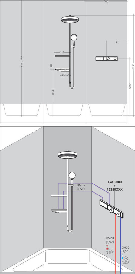 Hansgrohe Rainfinity Showerpipe 360 Душевой набор скрытого монтажа хром 26842000