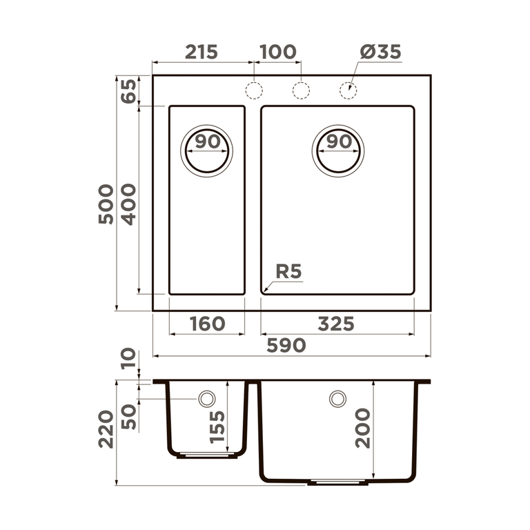 Omoikiri BOSEN 59-2A мойка кухонная серый 4993822