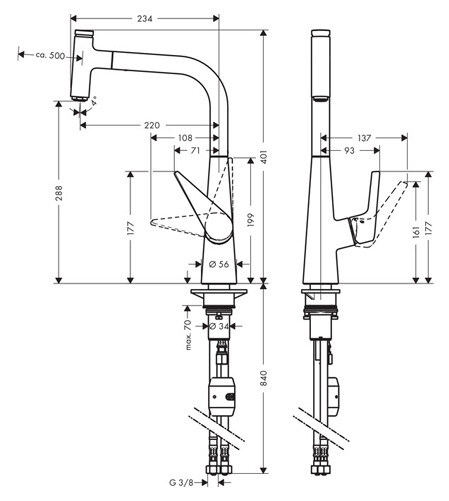 Hansgrohe Talis Select S 300 Смеситель для кухни с выдвижным изливом сталь 72821800