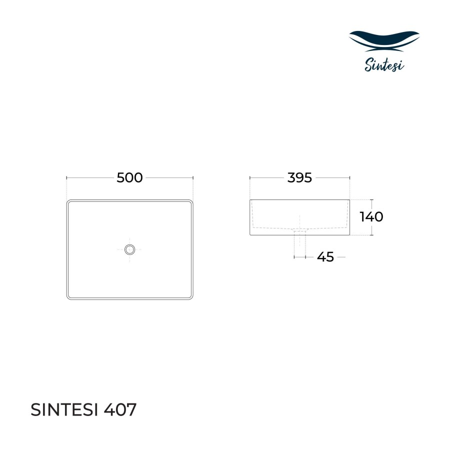 Раковина SinteSi накладная белая 500х395х140, без отверстия под смеситель SIN-LVB-APP-407