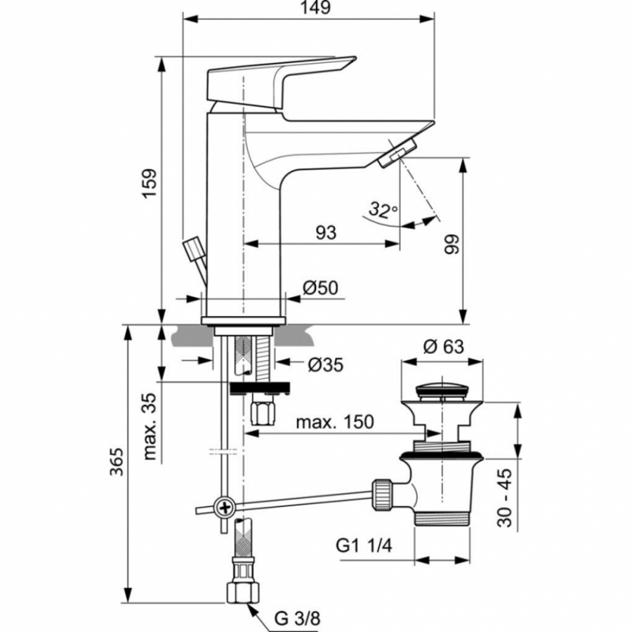 Ideal Standard Tesi смеситель для раковины A6555AA