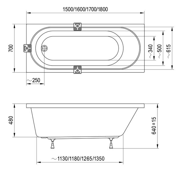 Ravak Sonata 2 150*70 ванна акриловая прямоугольная C633R00000