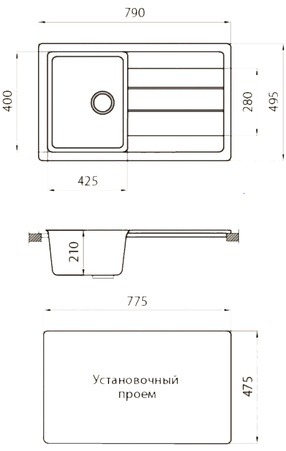 Granicom G-018 cuba кухонная мойка антрацит 79 х 49.5 см