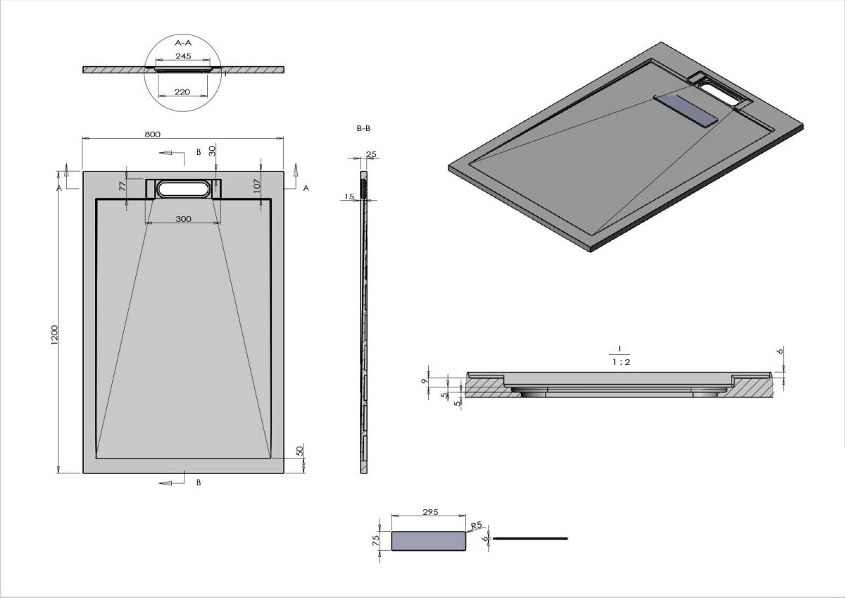 Vincea душевой поддон VST-4SRL8012A 120х80 из камня черный матовый