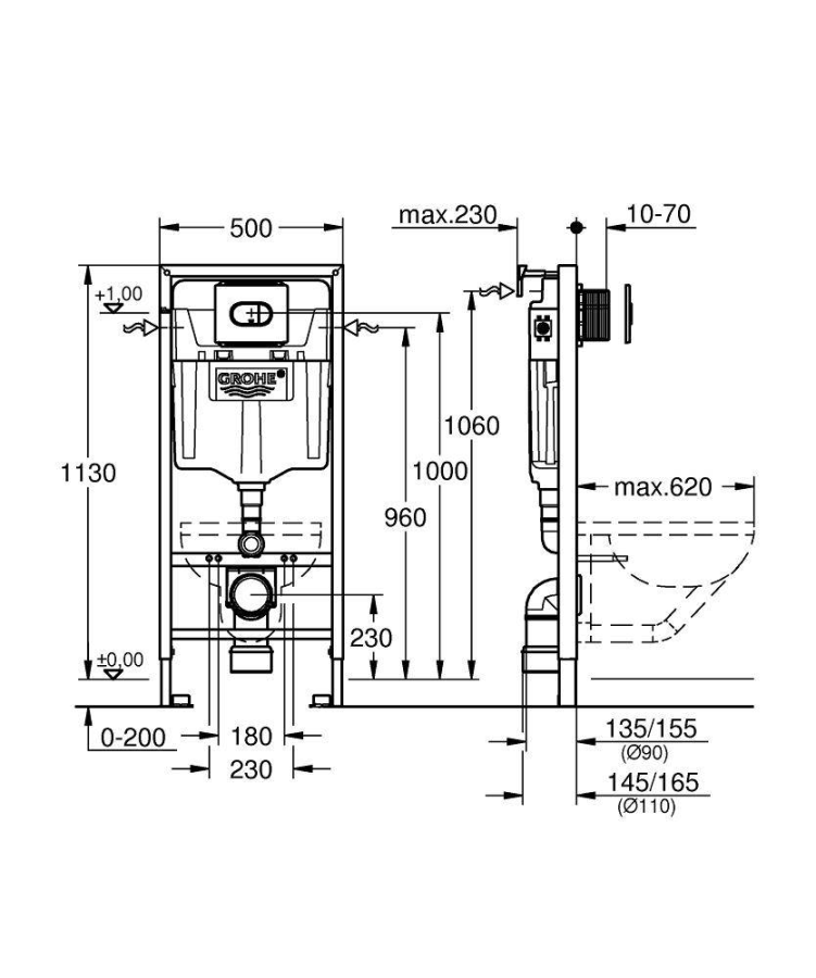 Grohe Rapid SL инсталляция с кнопкой хром 38981000