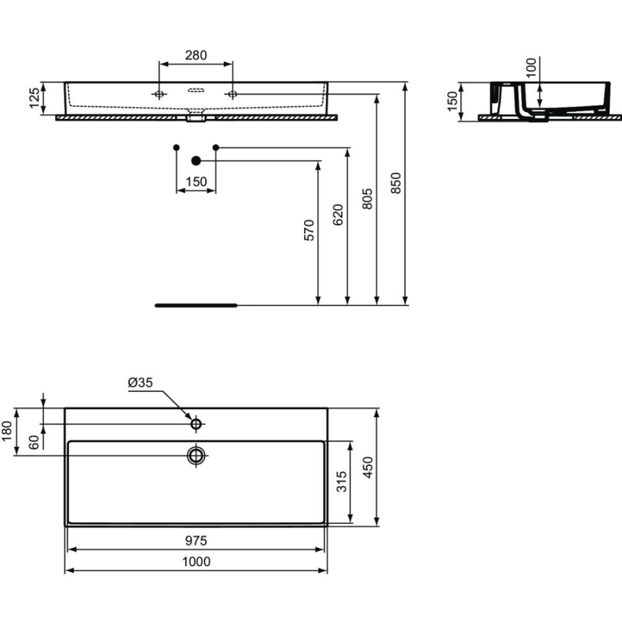 Ideal Standard Extra раковина 100x45 см T373001