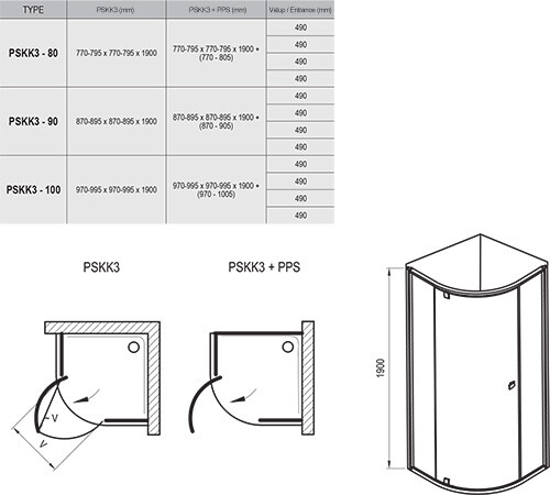 Ravak Pivot Душевой уголок трехэлементный PSKK3-90 черный+транспарент 37677300Z1