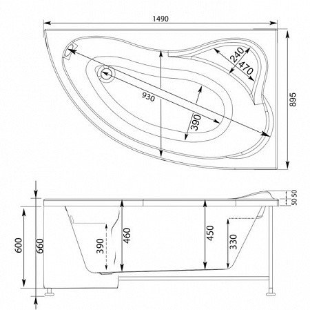 Aquanet Atlanta 150*90 ванна акриловая асимметричная R