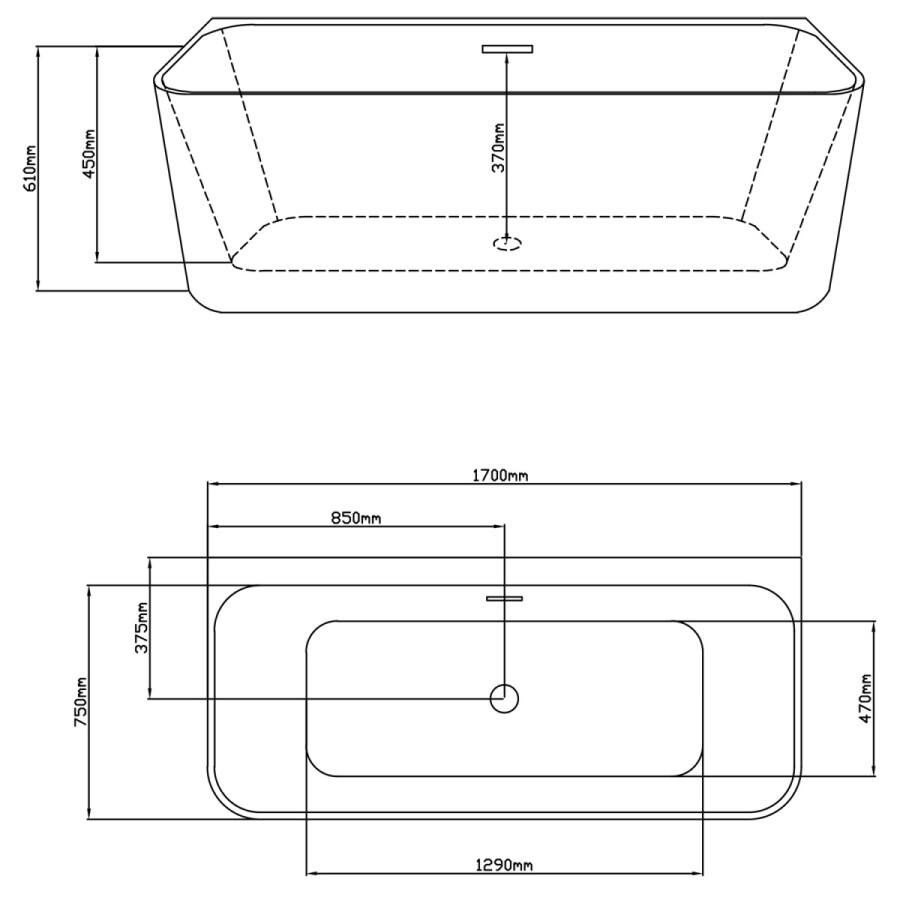 Ванна акриловая Loranto 1700х750х610 пристенная, в комплекте с сифоном и опорными ножками CS-04-170