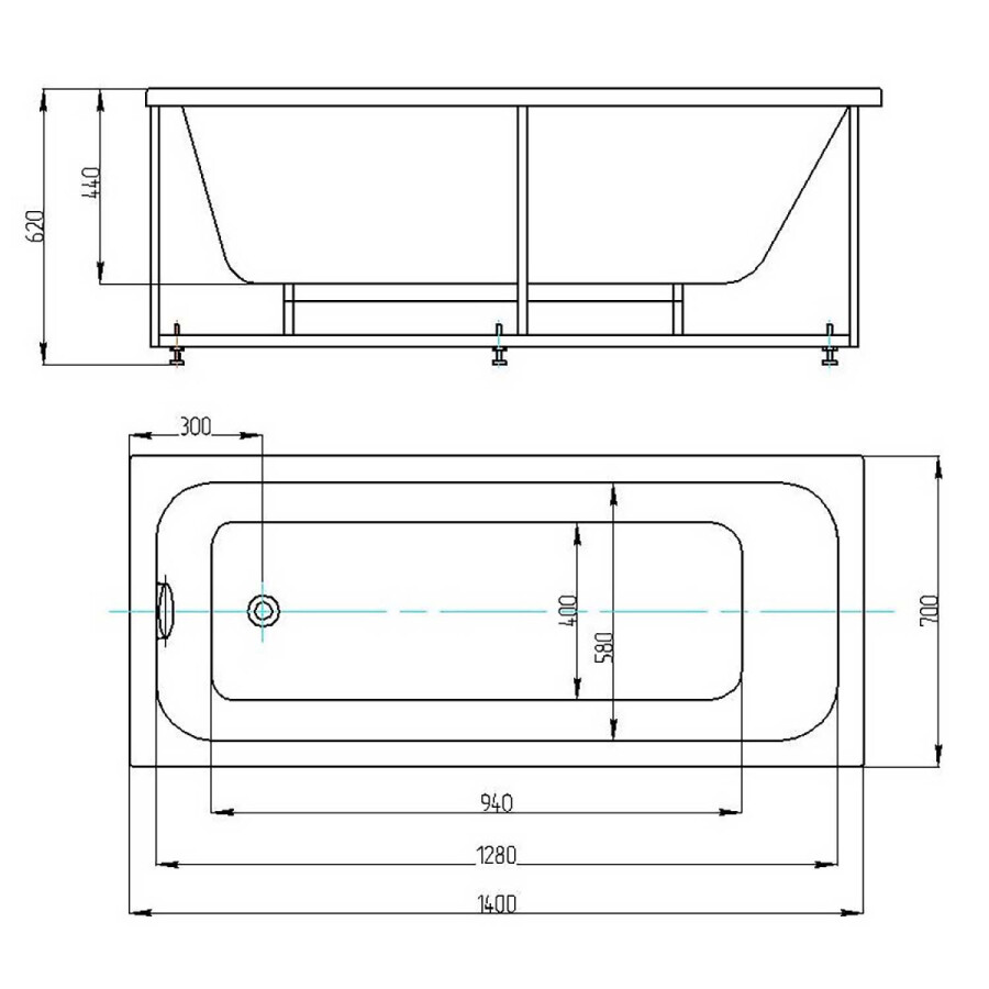 Ванна акриловая Azario BELLA 140*70 см, пристенная, прямоугольная, белый AV.0020140