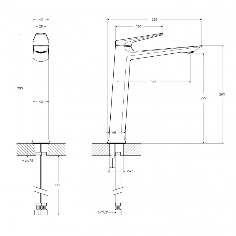 Cezares Liner смеситель для раковины без донного клапана хром LINER-LC-01-W0