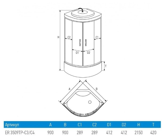 Erlit ER 3509TP-C3 Душевой бокс 90*90*215