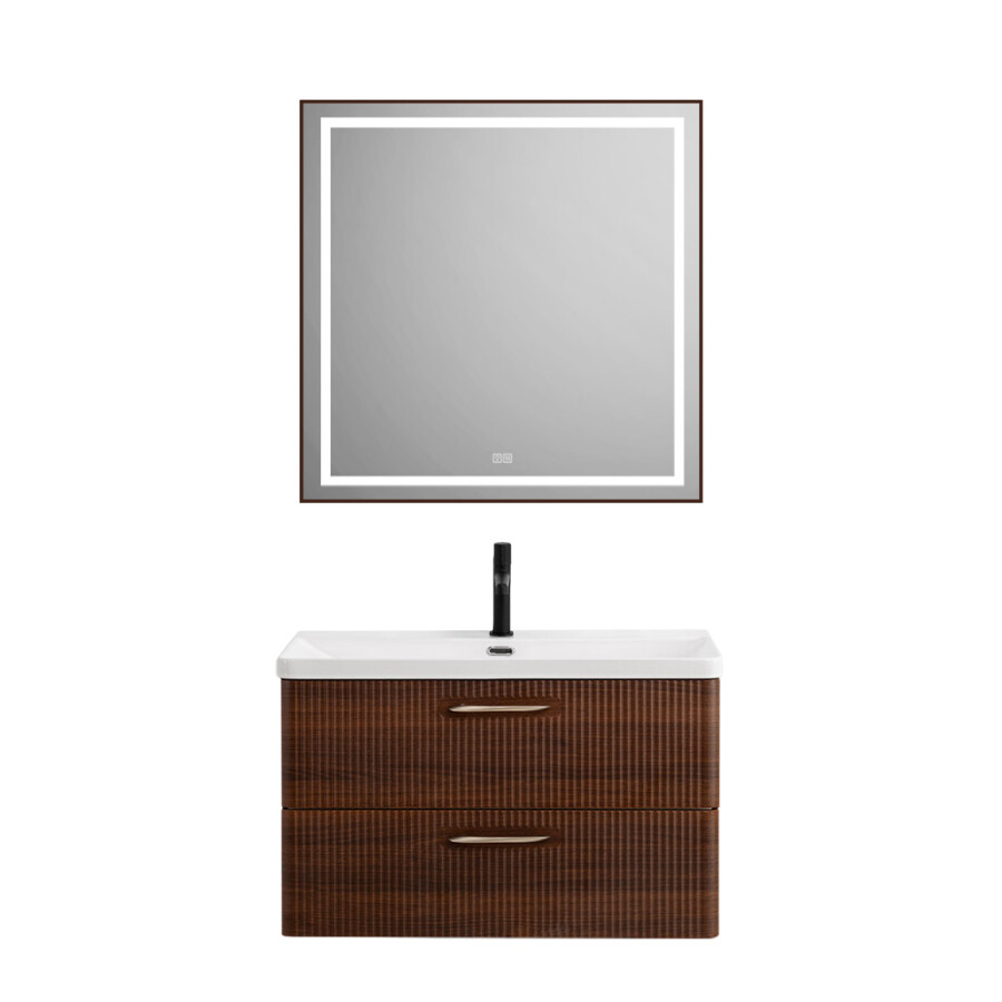 Подвесная тумба с раковиной Belbagno DUE 80 см Noce DUE-800-2C-SO-NOCE-P BB-8076-3-80