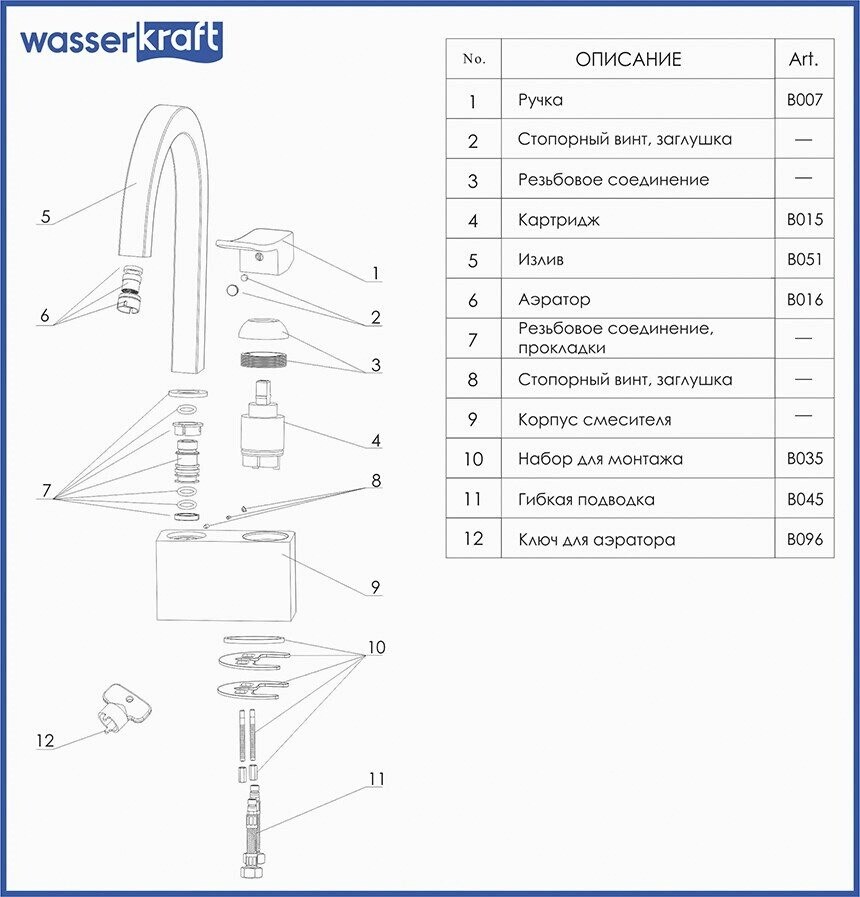 WasserKRAFT Aller 1067WHITE смеситель для кухни хром