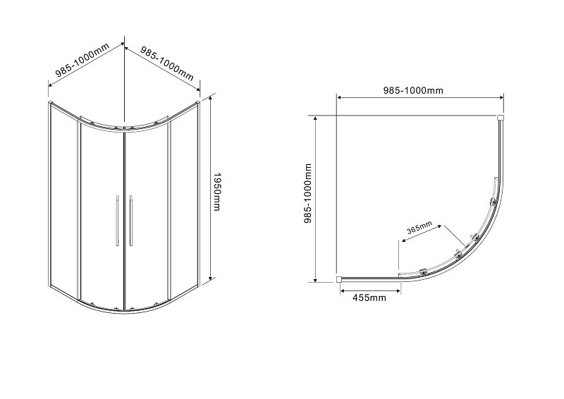 Душевое ограждение Azario Шанхай 1000х1000х1950 четверть круга, прозрачное стекло 6 мм, профиль брашированное золото AZ-S43-100-BGL-CL