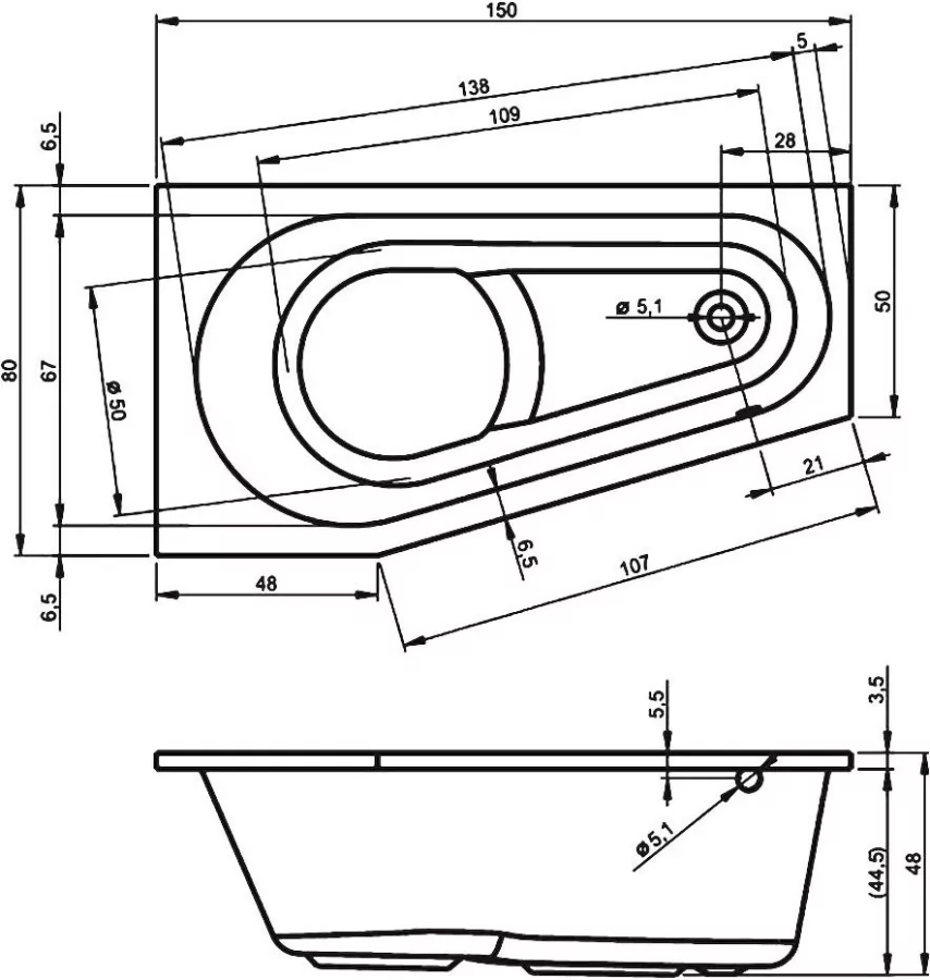 Riho Delta ванна акриловая 150х80 R BB8000500000000