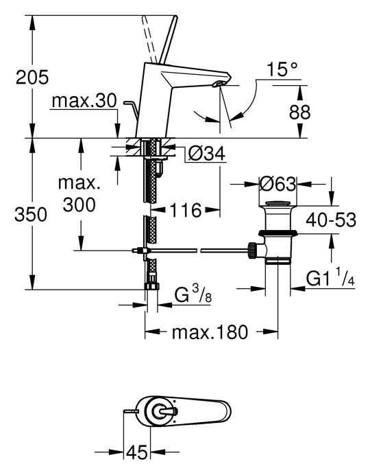 Grohe Eurodisk Joy 23425000 смеситель для умывальника 46 мм