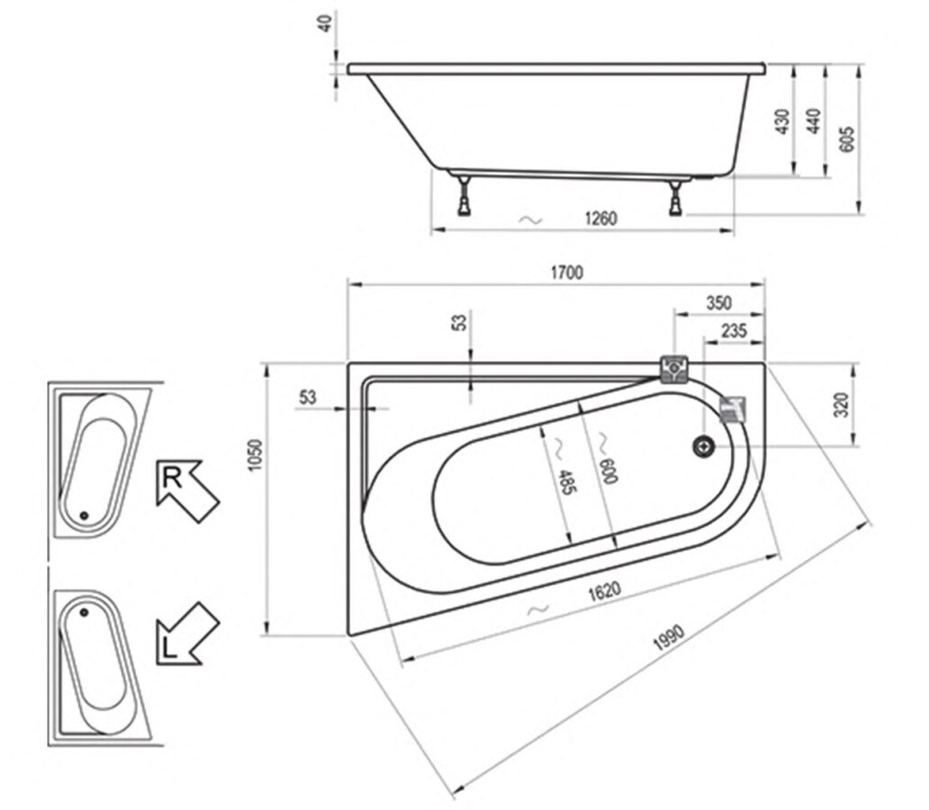 Ravak Chrome 170*105 L ванна акриловая асимметричная CA31000000