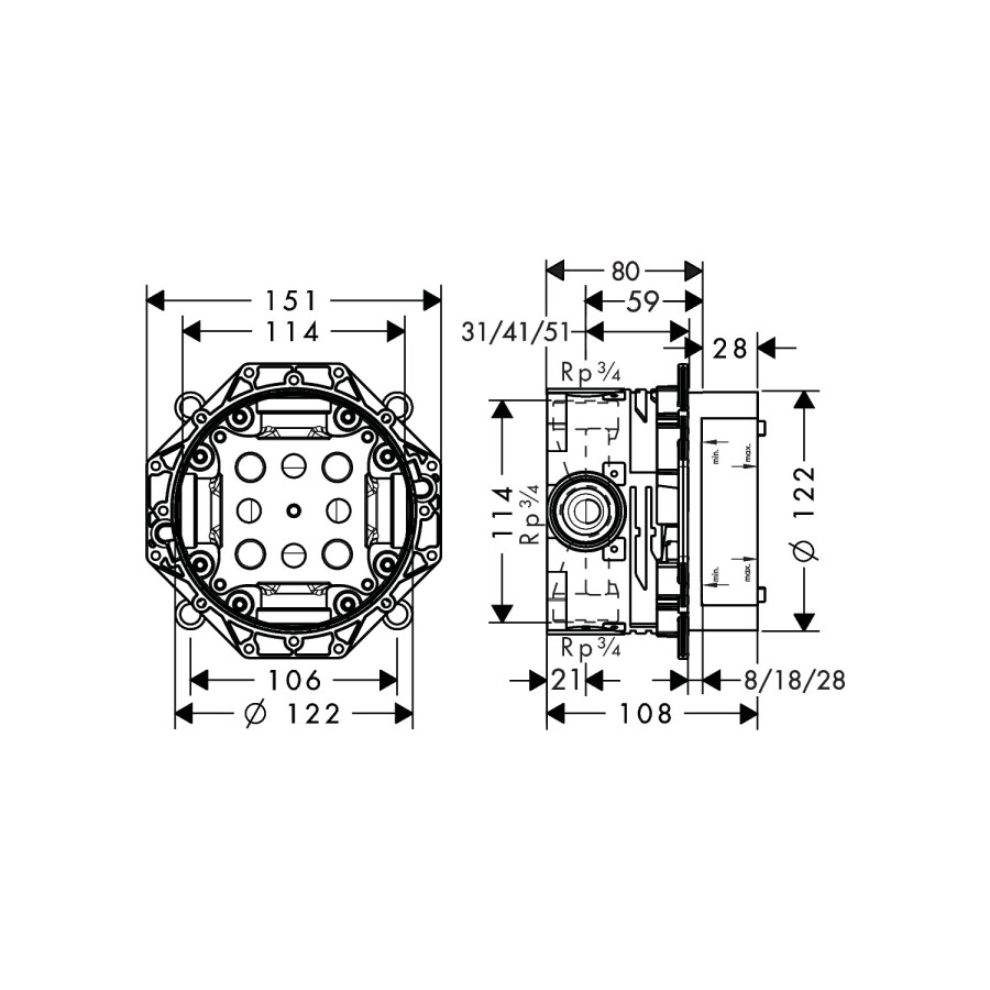 Hansgrohe 32565700S Set HG Metropol смеситель для душа скрытый монтаж (32565700+01800180), матовый белый